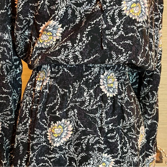 LOFT PLUS Black Floral Print Elastic Waist Tie Neck Long Sleeve Dress Size 18 - Picture 3 of 8